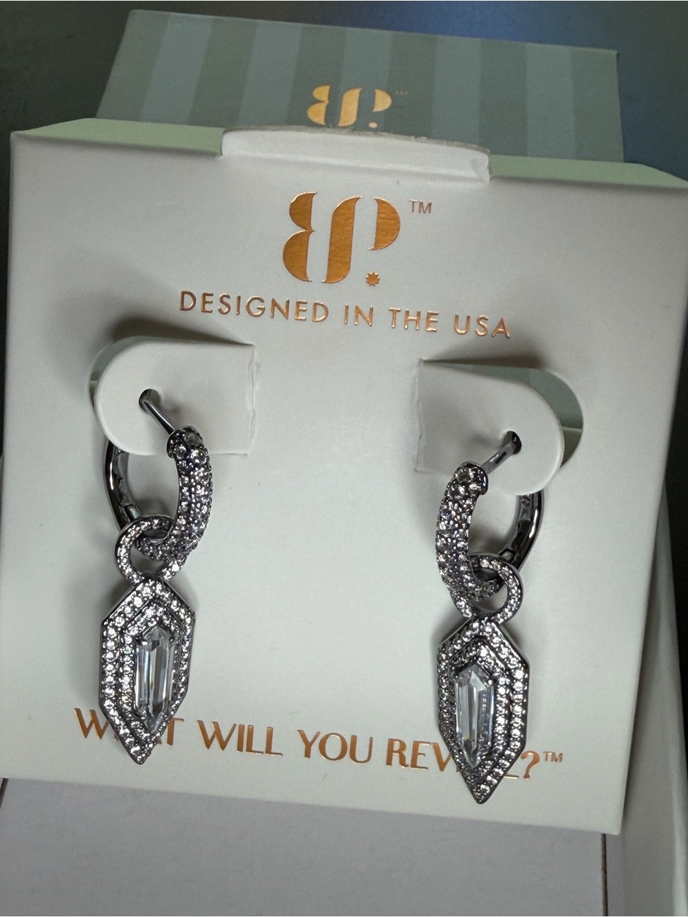 Hematite Crystal Drop Hoop Earrings